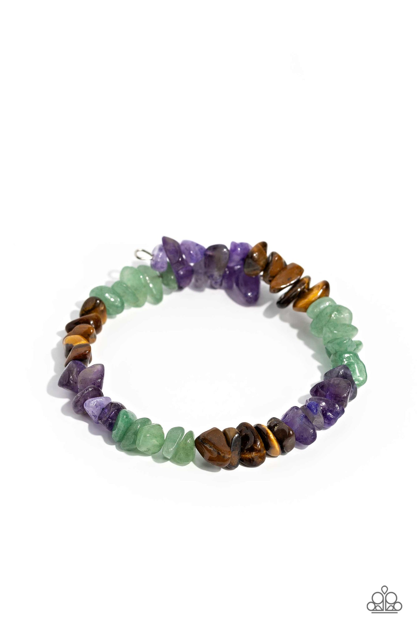 Sculpted Showcase - Purple, Tiger's Eye, & Jade Chiseled Stones Paparazzi Cuff Bracelet