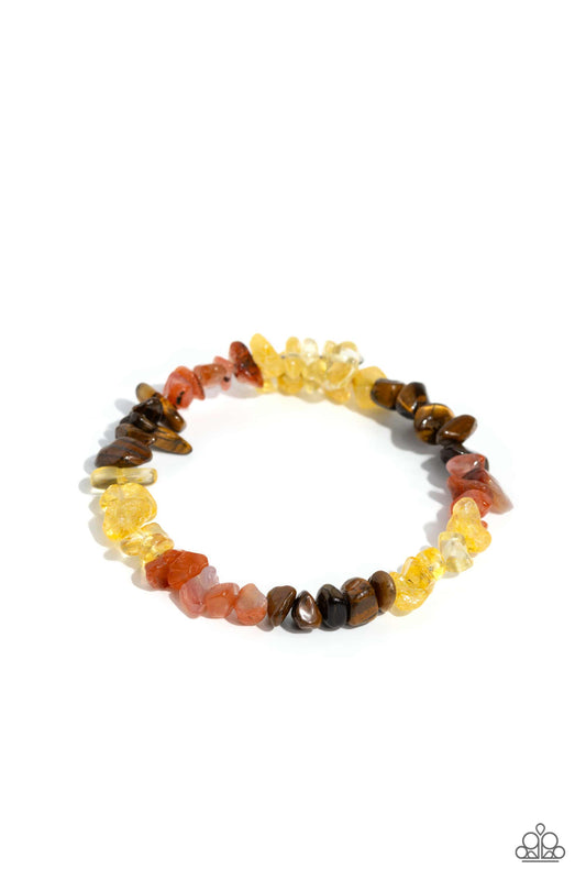 Sculpted Showcase - Brown, Orange, & Yellow Chiseled Stone Paparazzi Coil Bracelet