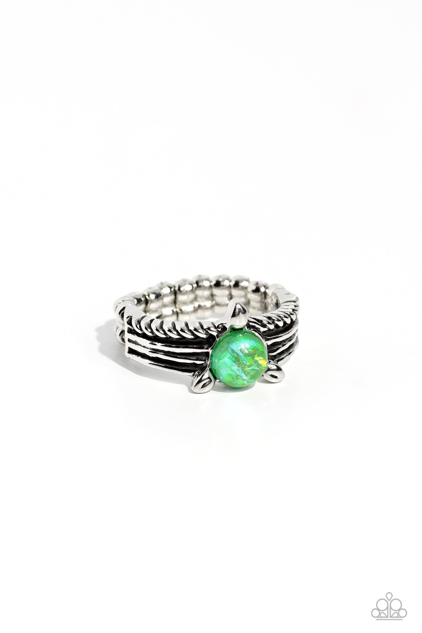 Sinuous Spotlight - Green Opalescent Bead Paparazzi Ring