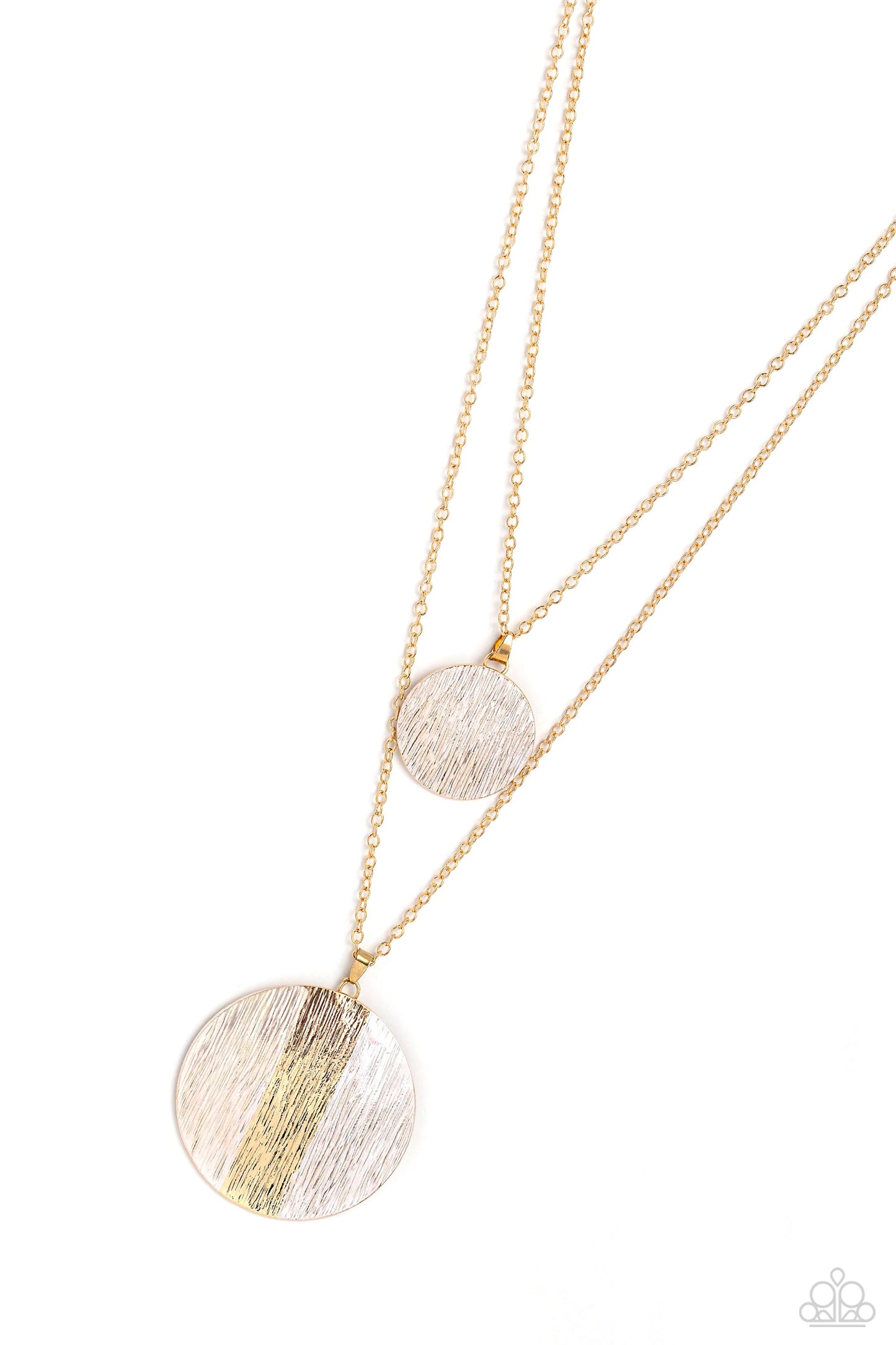 Striped Style - White Painted Gold Disc Pendant Paparazzi Necklace & matching earrings