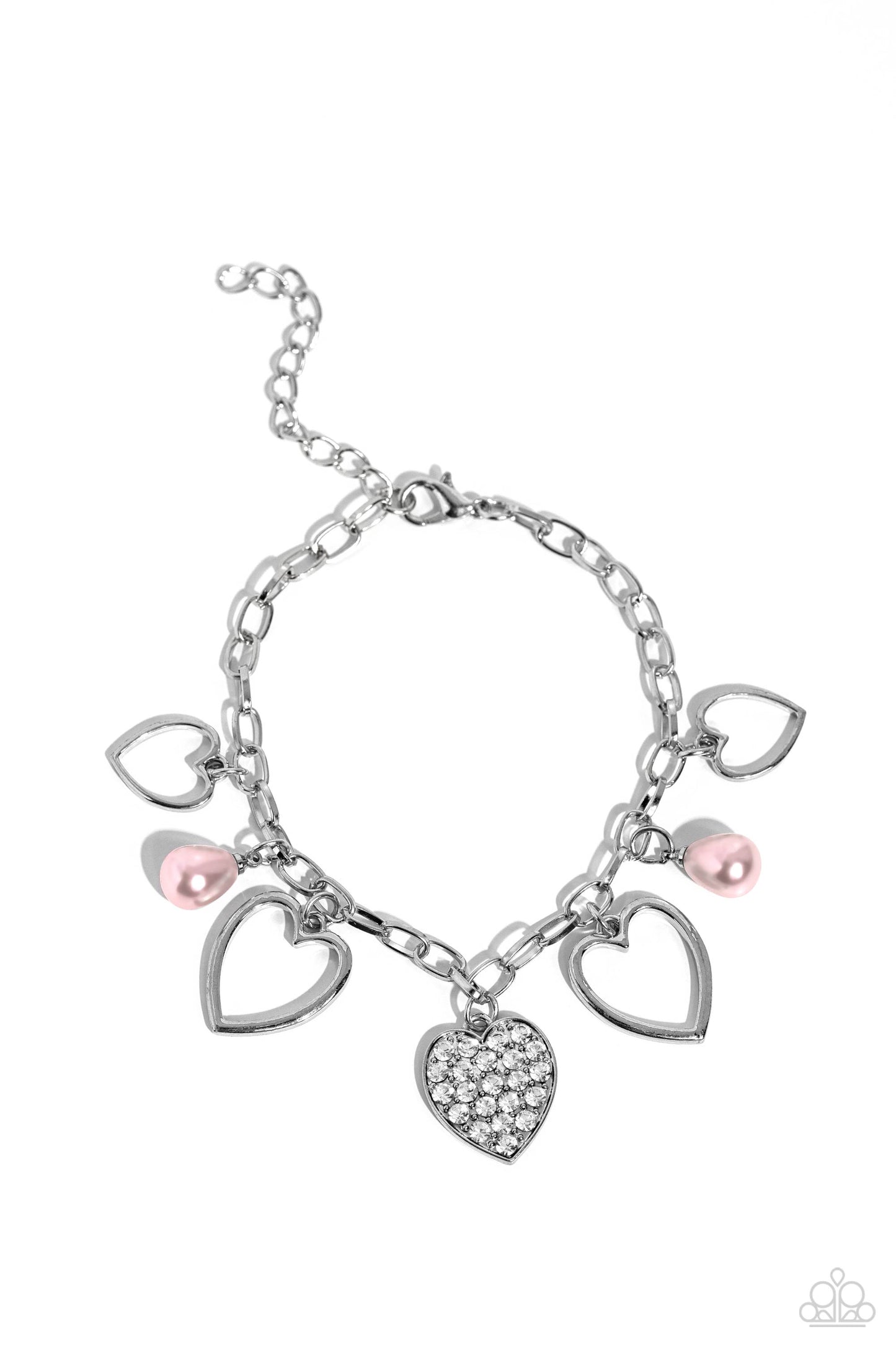 GLOW Your Heart - Pink Pearls/Silver Hearts Paparazzi Adjustable Bracelet