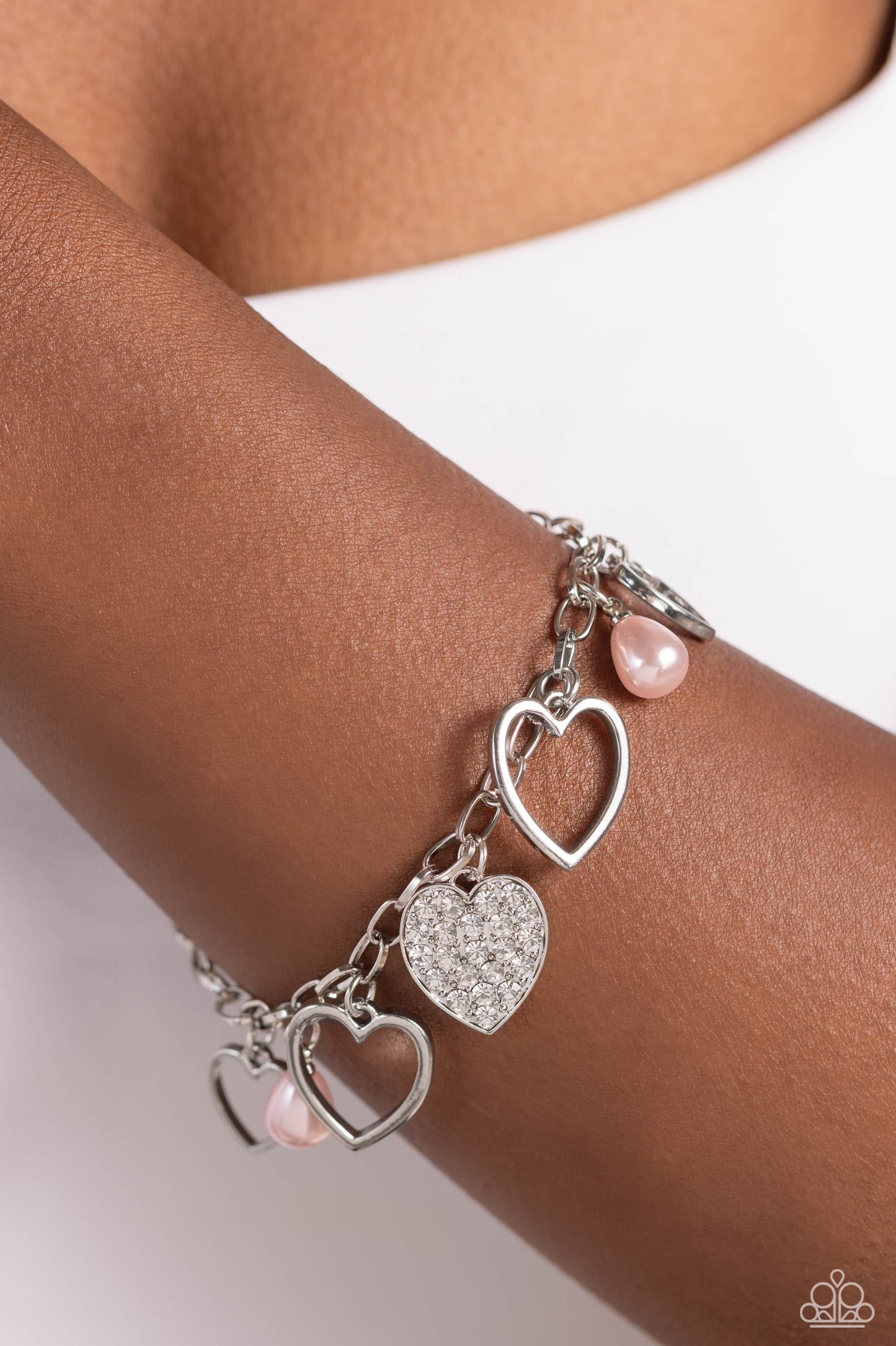 GLOW Your Heart - Pink Pearls/Silver Hearts Paparazzi Adjustable Bracelet