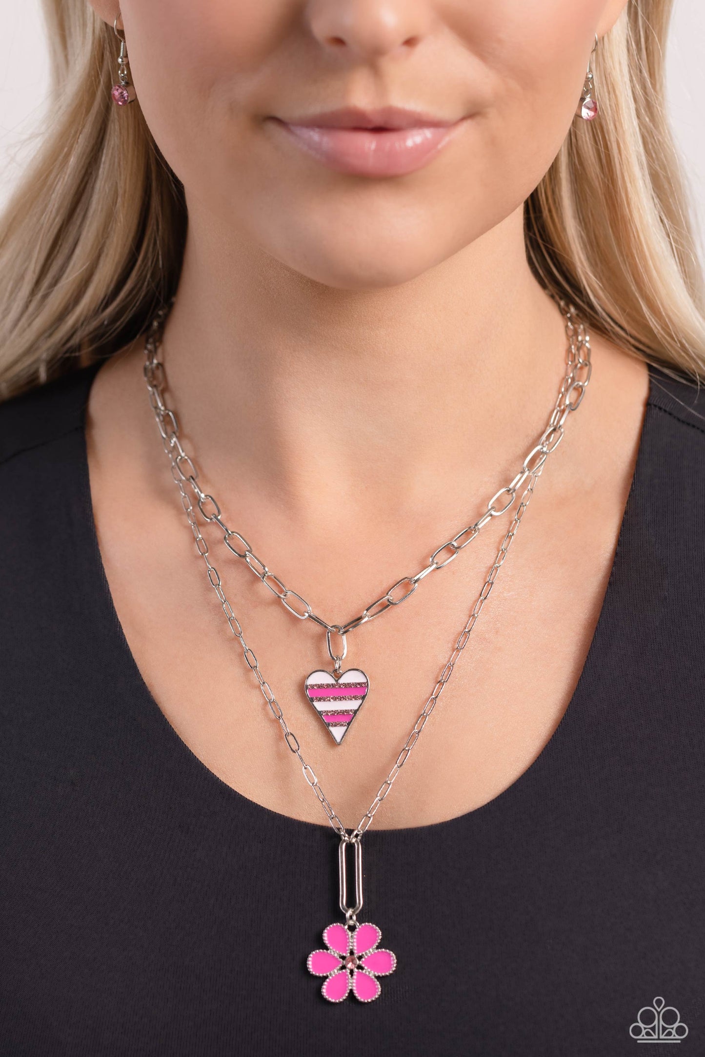 Childhood Charms - Pink Charms/Pink Rhinestone Paparazzi Necklace & matching earrings