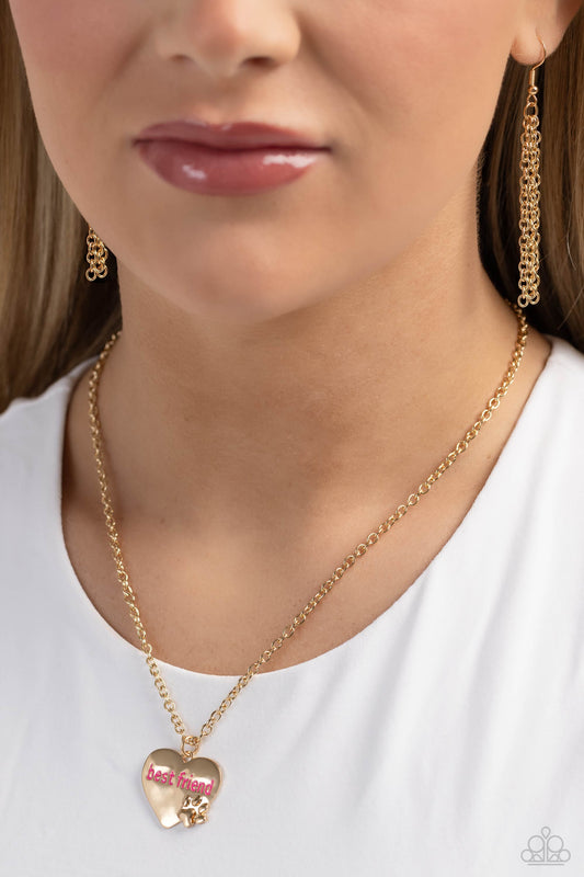 Mans Best Friend - Gold Heart/Gold Paw Print/Pink "Best Friend" Pendant Paparazzi Necklace & matching earrings