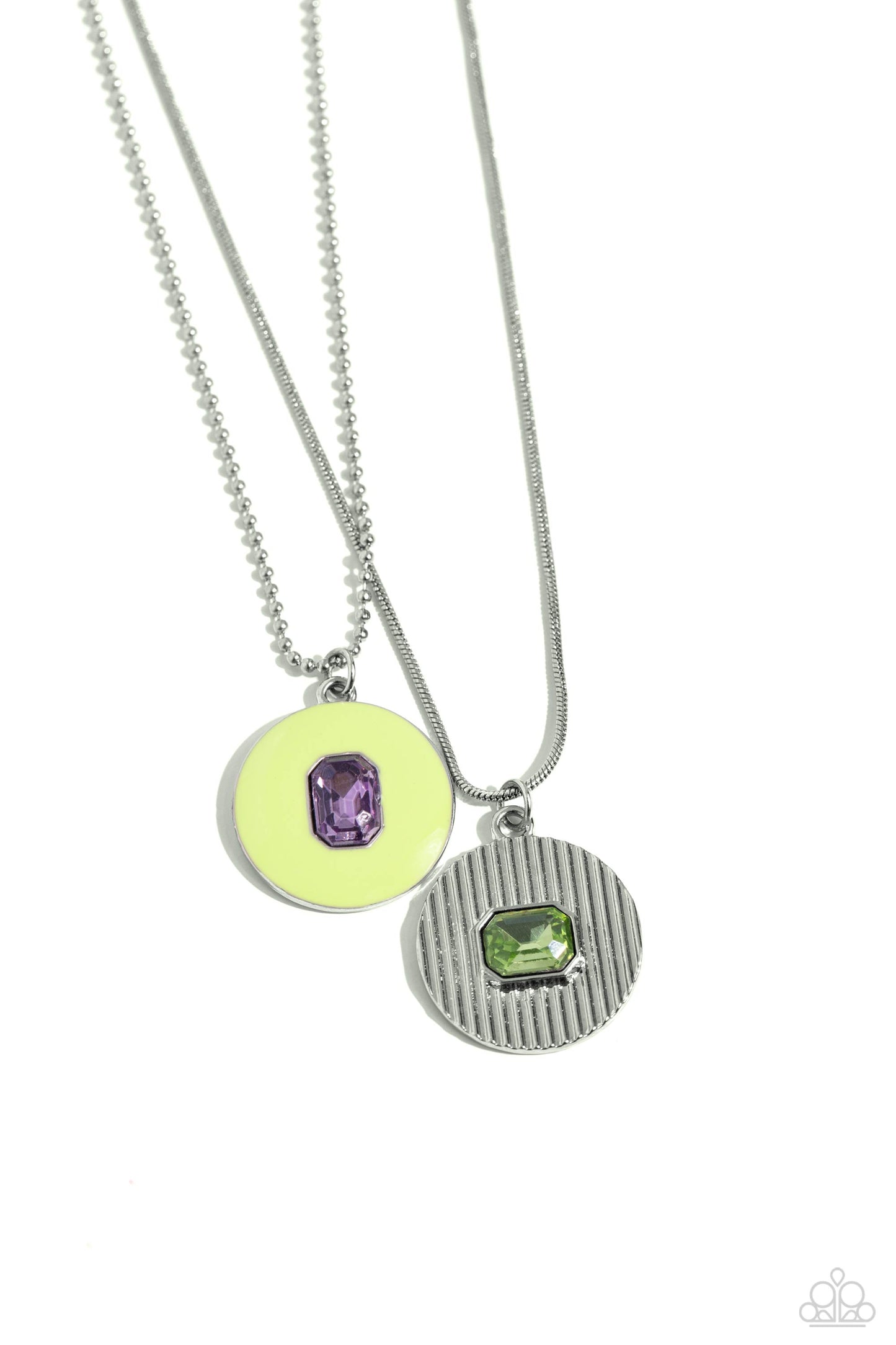 Cryptic Couture - Green Painted/Purple Gem/Textured Silver/Green Gem Pendants Paparazzi Necklace & matching earrings