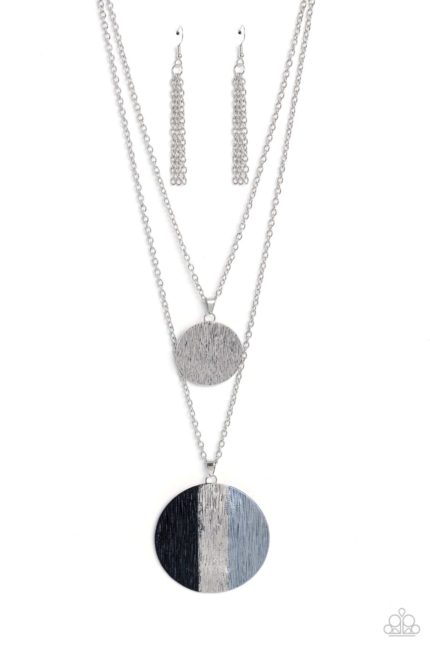 Striped Style - Silver Rippling Texture Disc Pendants Paparazzi Necklace & matching earrings