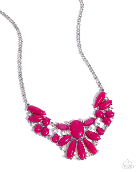 Dazzling Diadem - Pink Acrylic/White Rhinestones Abstract Paparazzi Necklace & matching earrings