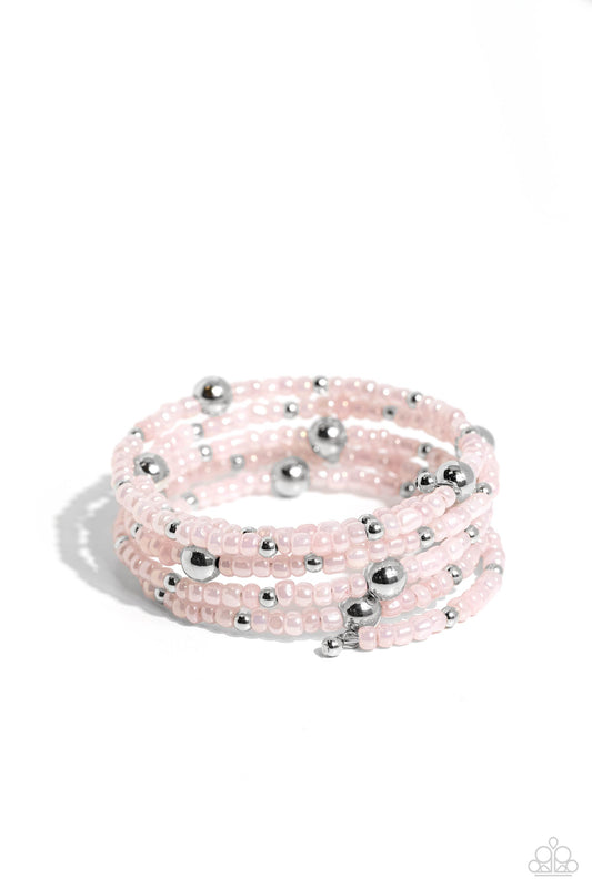 Refined Retrograde - Pink Pearly Seed Beads/Silver Accent Paparazzi Coil Bracelet