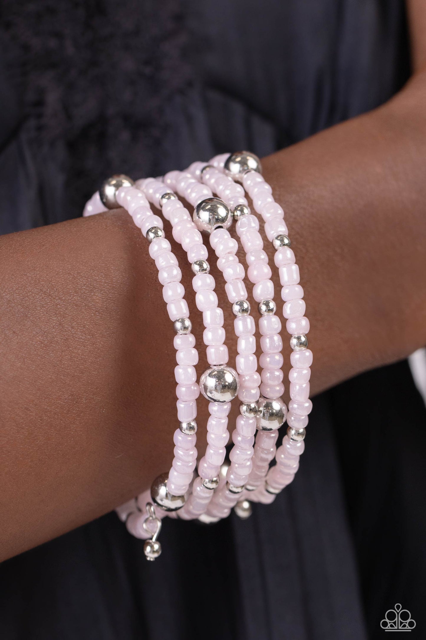 Refined Retrograde - Pink Pearly Seed Beads/Silver Accent Paparazzi Coil Bracelet