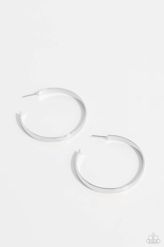 Sleek Symmetry - Silver High Sheen Paparazzi Hoop Earrings