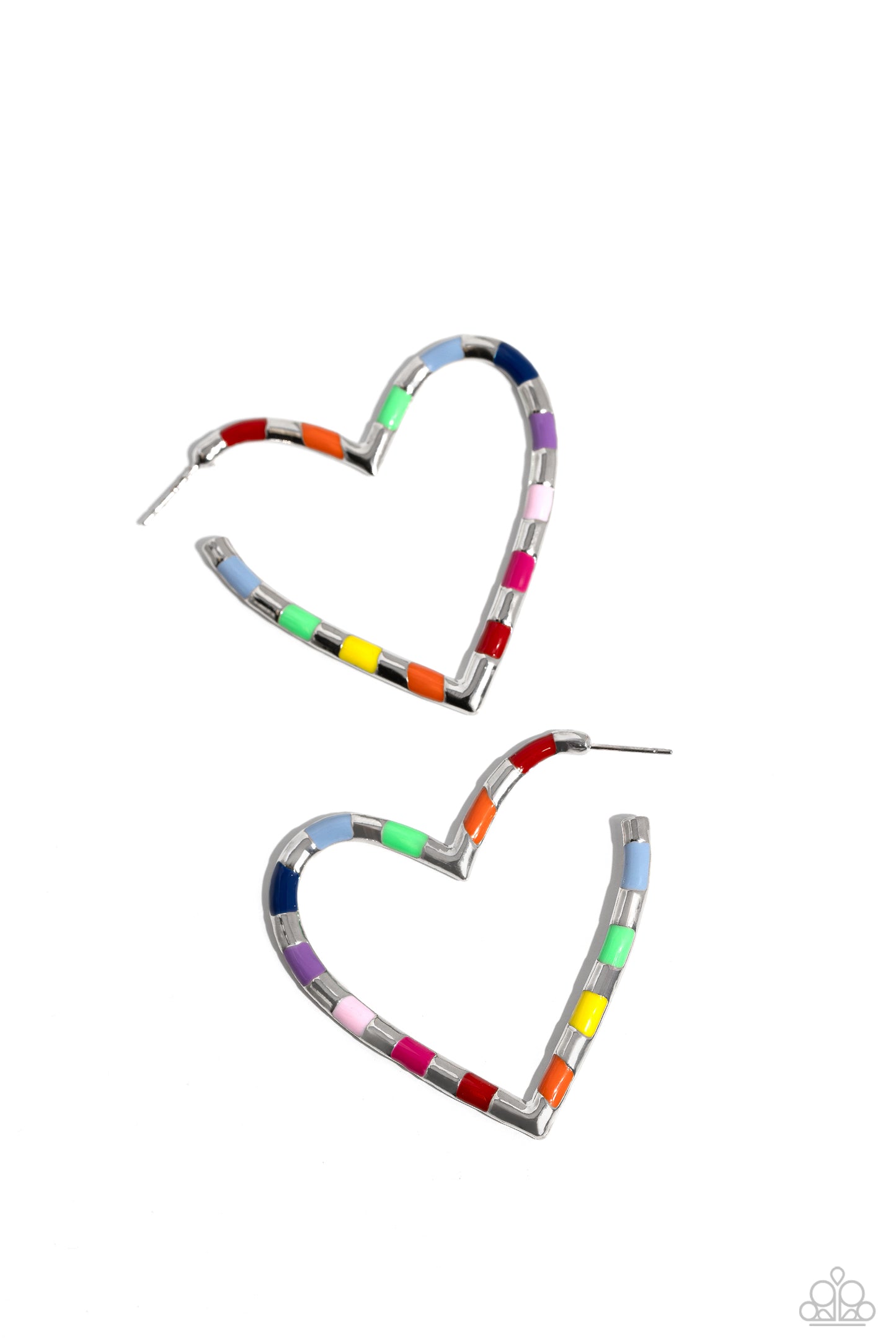 Striped Sweethearts - Multi Colored Stripes/Silver Heart Shaped Hoop Paparazzi Earrings