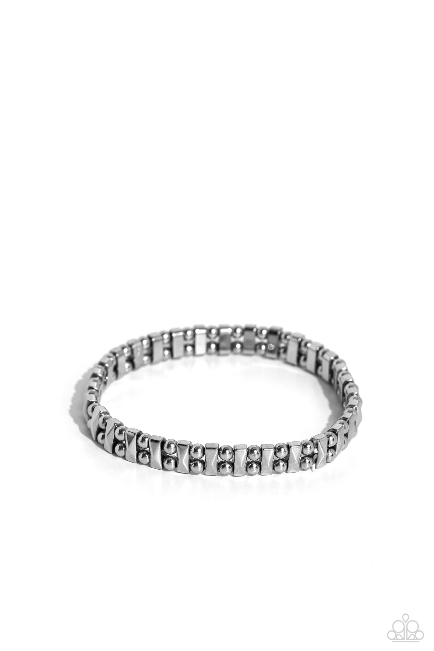 Fortune Favors The Fierce - Silver Rectangular & Studded Paparazzi Stretch Bracelet