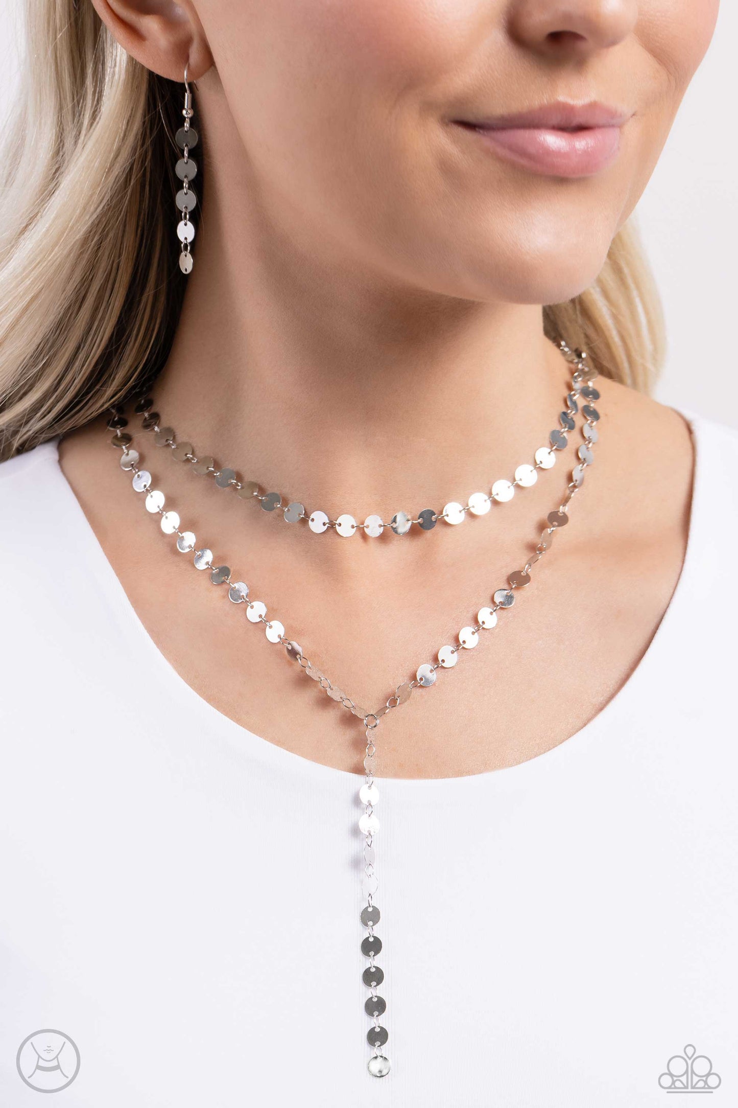 Reeling in Radiance - Silver Disc Fringe Paparazzi Choker Necklace & matching earrings