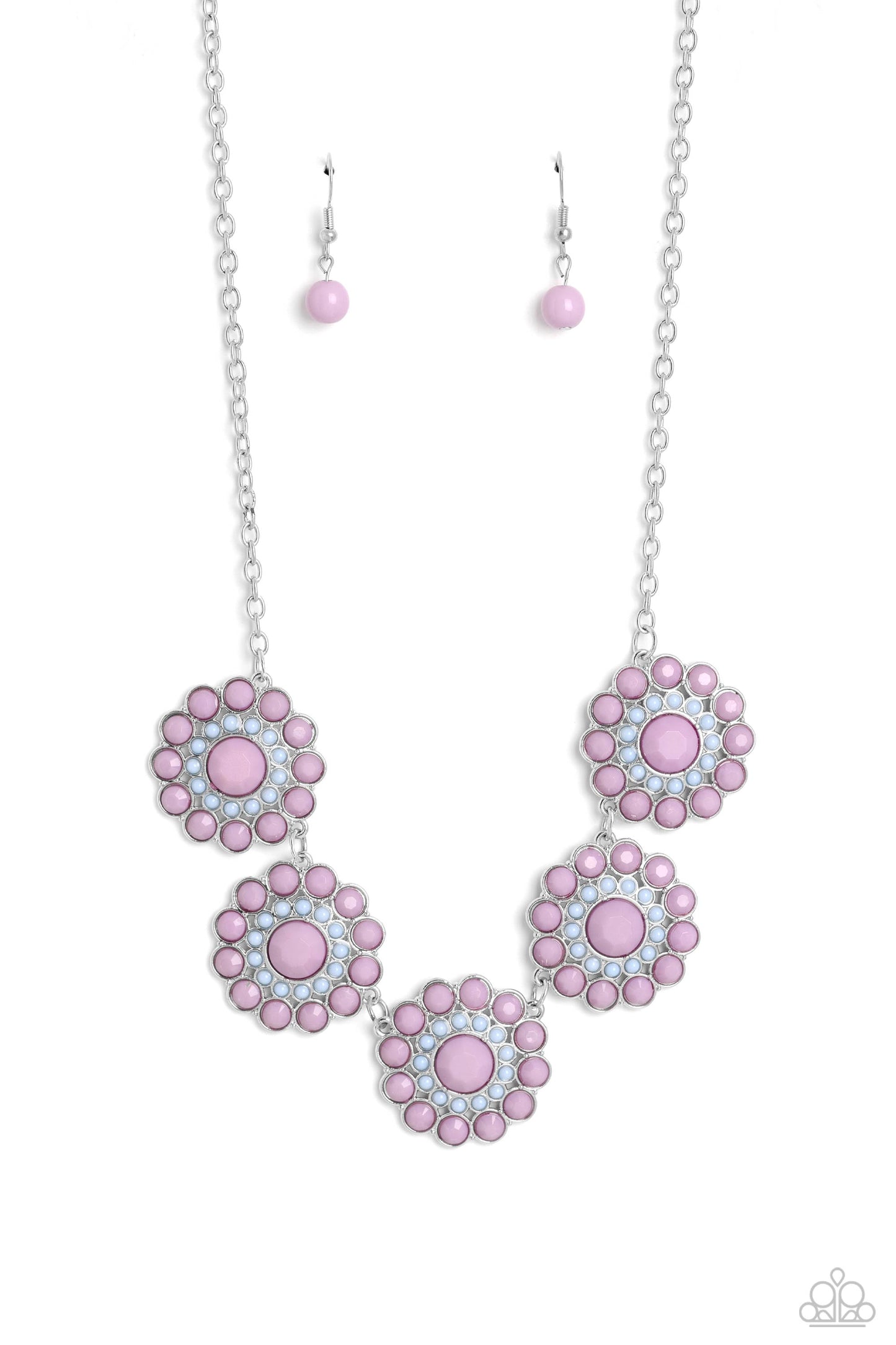 Floral Fervor - Purple & Blue Beaded Floral Paparazzi Necklace & matching earrings