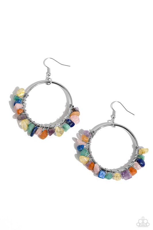 Handcrafted Habitat - Multi Colored Stones/Silver Loop Paparazzi Earrings