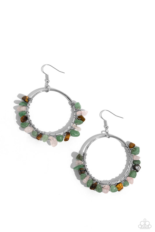 Handcrafted Habitat - Green, Rose Quartz, & Tiger's Eye Stones Paparazzi Earrings