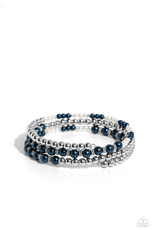 Just SASSING Through - Blue & White Pearls/SIlver Beads Paparazzi Coil Bracelet