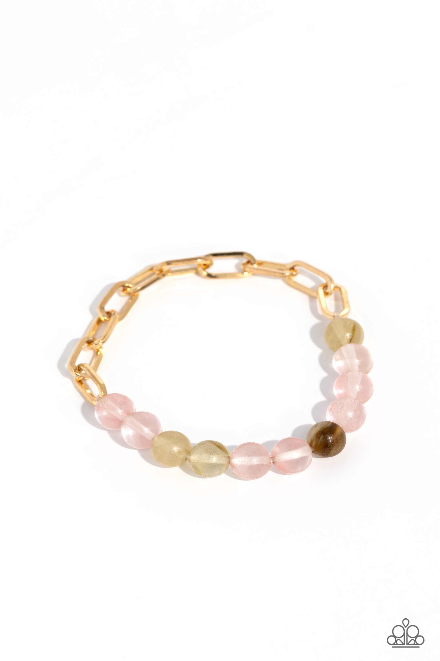 Energetic Edge - Pink Stone Beads/Gold Paperclip Chain Paparazzi Stretch Bracelet