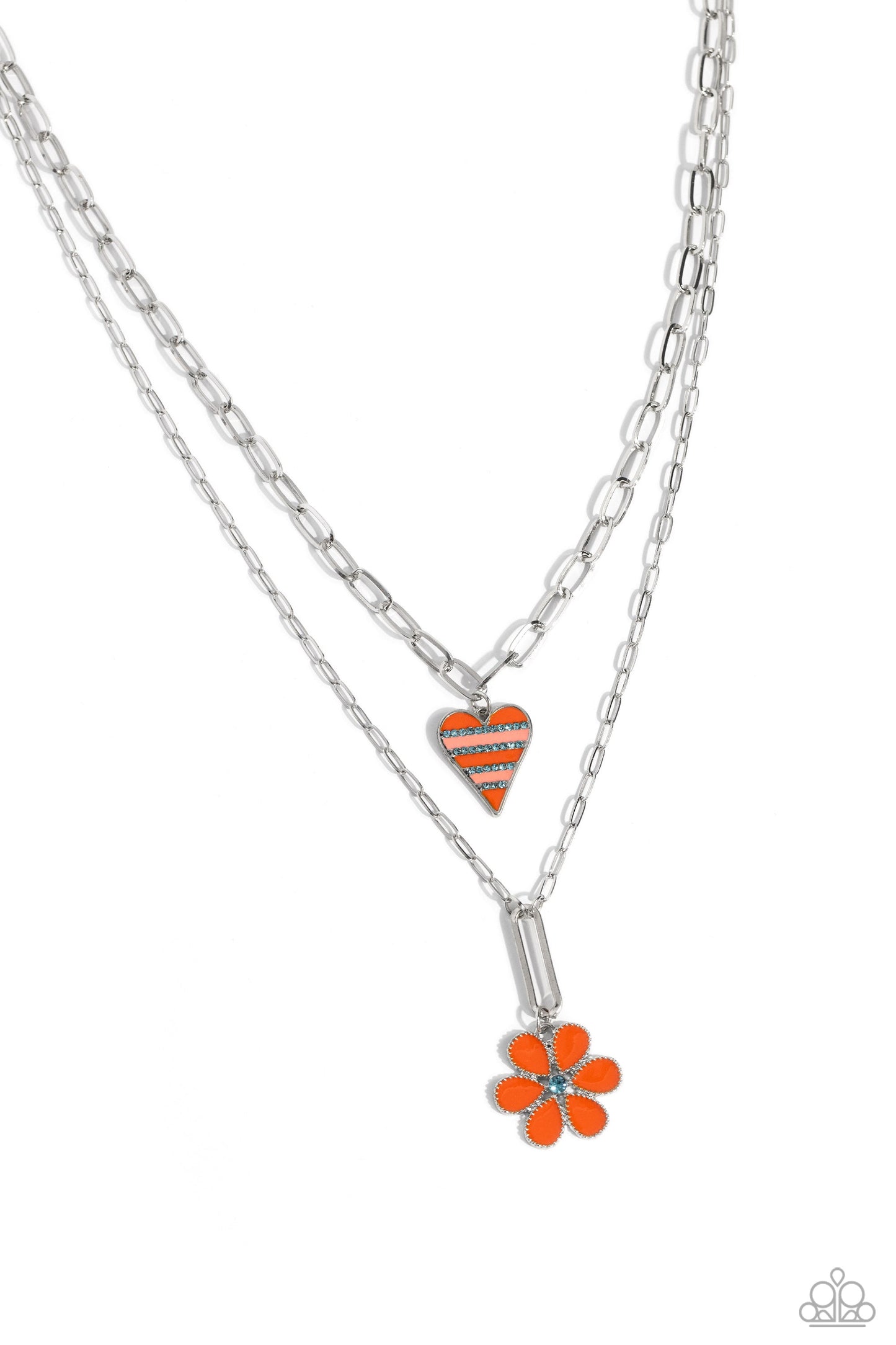 Childhood Charms - Orange Flower/Heart Charm Paparazzi Necklace & matching earrings