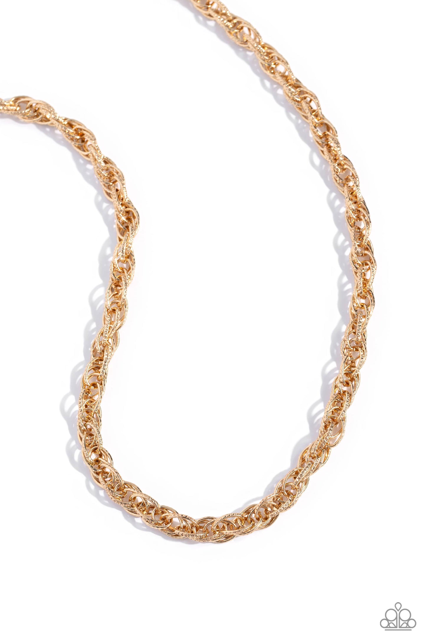 Braided Ballad - Gold Textured Interconnected Links Paparazzi Necklace & matching earrings