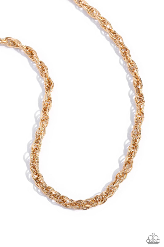 Braided Ballad - Gold Textured Interconnected Links Paparazzi Necklace & matching earrings