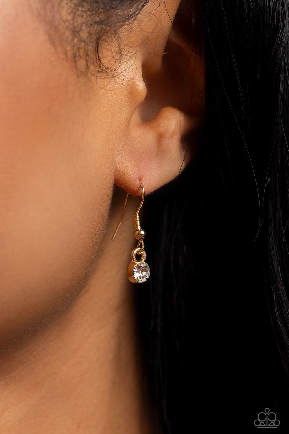 Lavish Lariat - Gold Knotted Chain/White Gems Paparazzi Necklace & matching earrings
