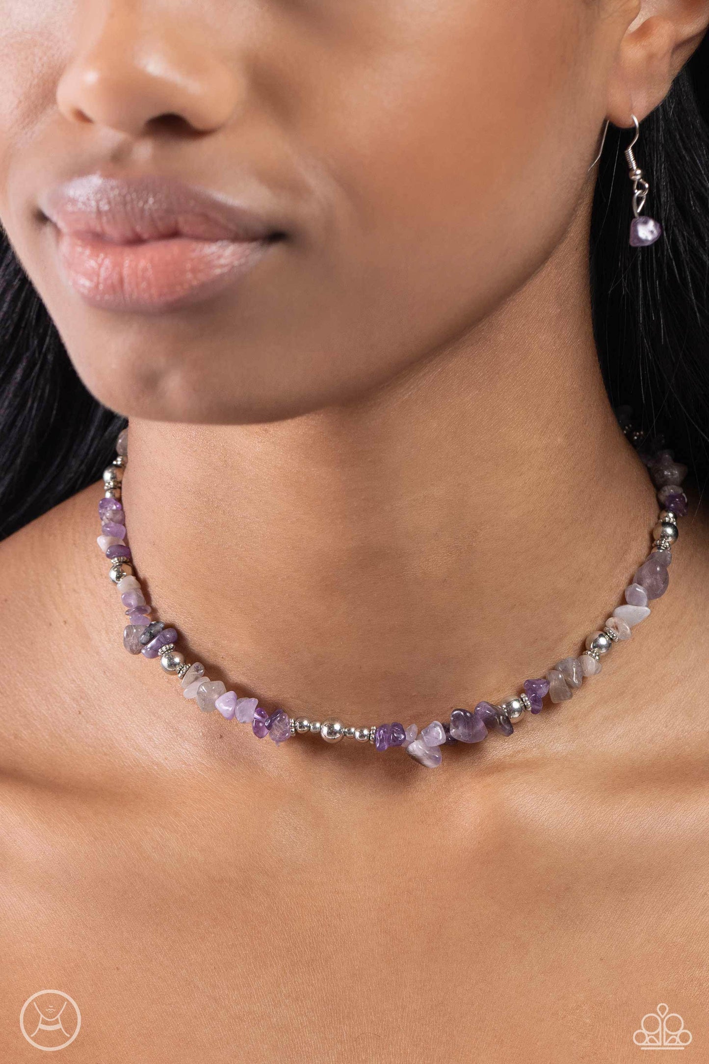 Carved Confidence - Purple Chiseled Stones Paparazzi Choker Necklace & matching earrings