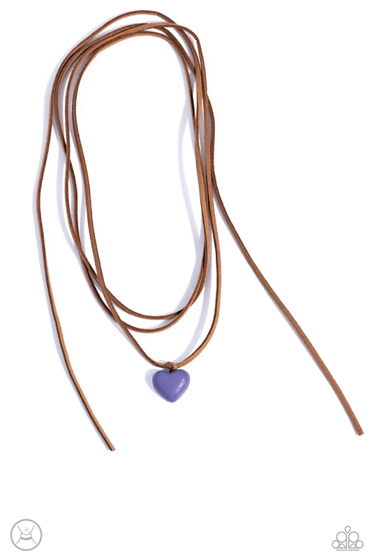 Wanderlust Wardrobe - Blue Stone Heart/Brown Suede Paparazzi Necklace & matching earrings