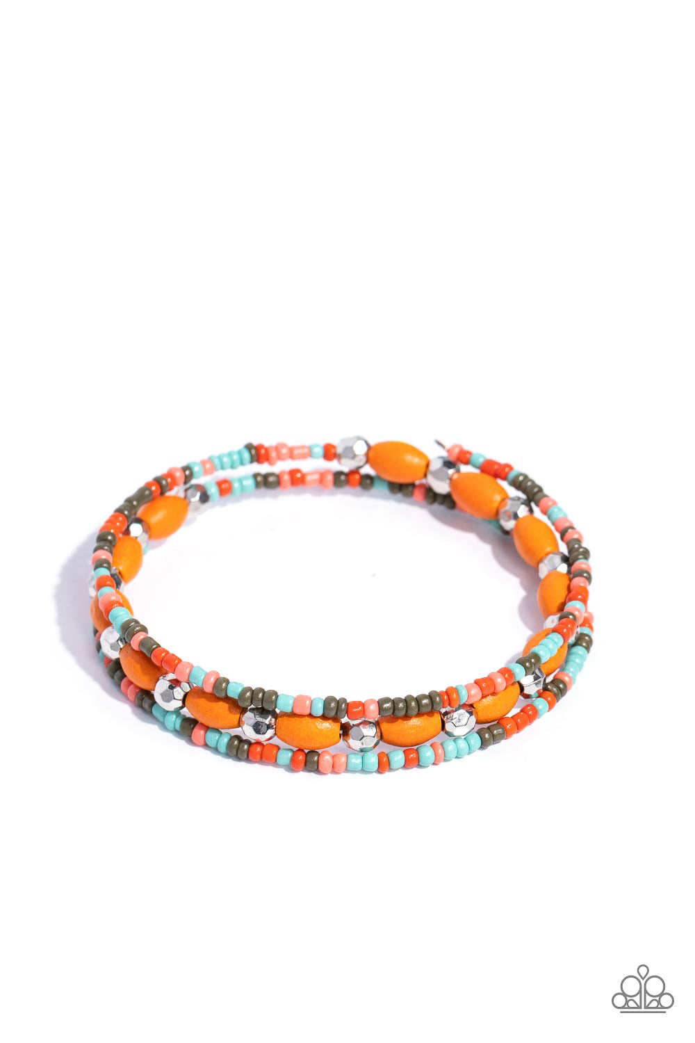 For WOOD Measure - Orange Wood Beads/Silver Beads/Multicolored Seed Beads Paparazzi Coil Bracelet