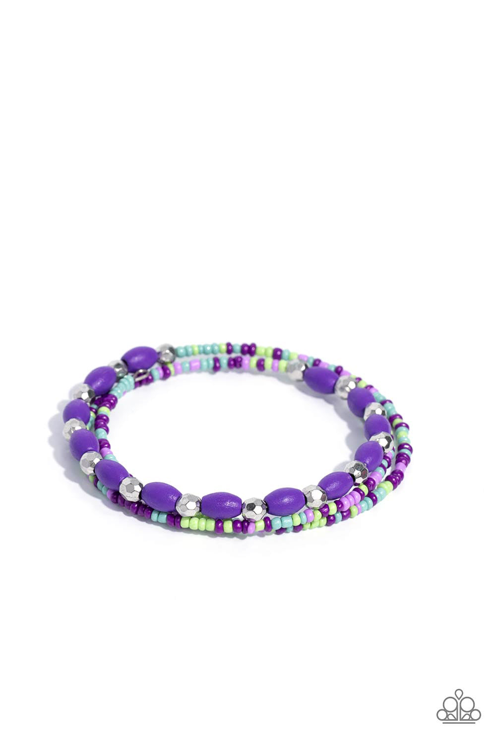 For WOOD Measure - Purple Wooden Beads/Purple, Green, & Turquoise Seed Beads Paparazzi Coil Bracelet