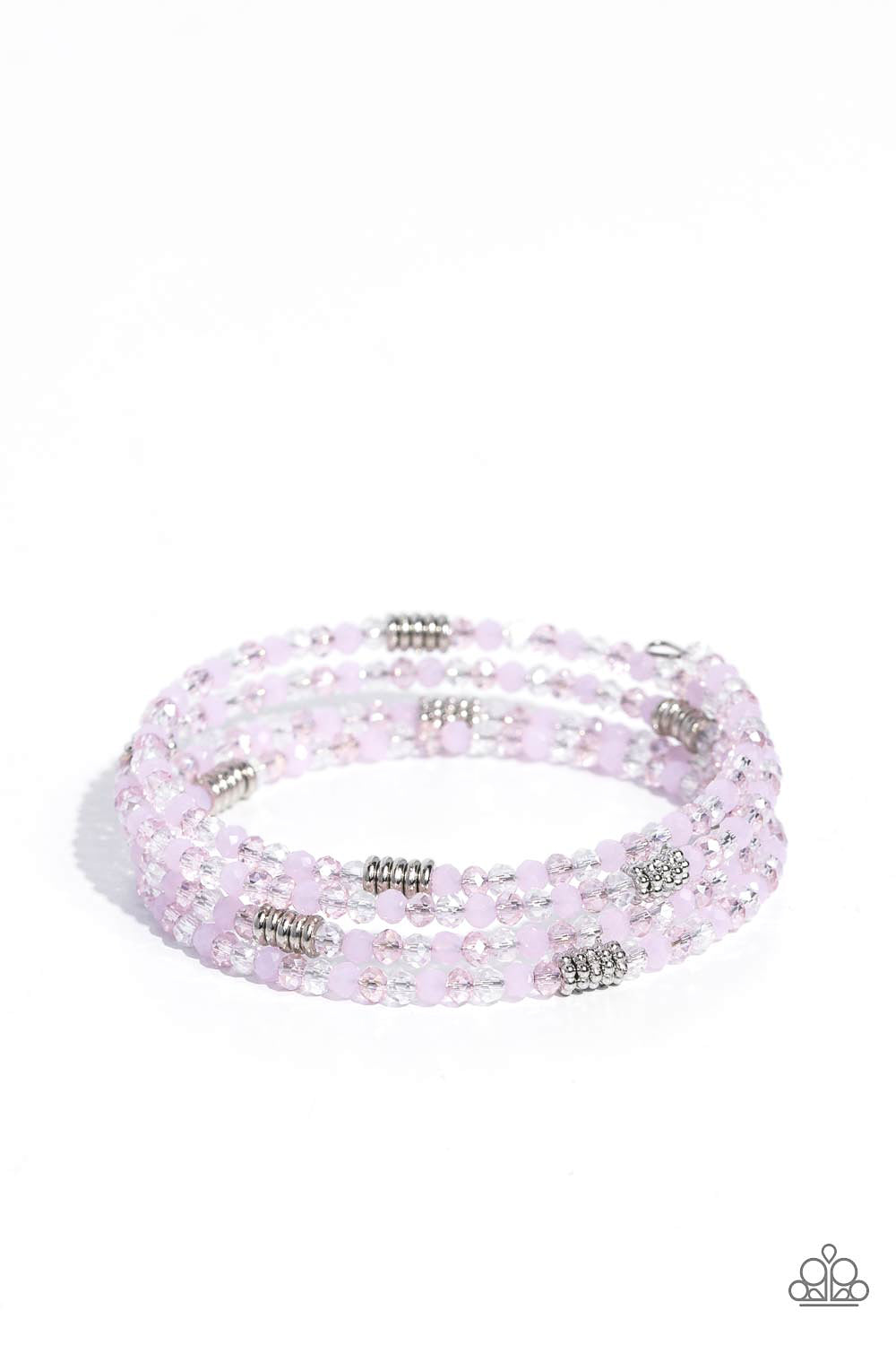 Dreamy Debut - Pink, Clear, & Silver Beaded Paparazzi Coil Bracelet