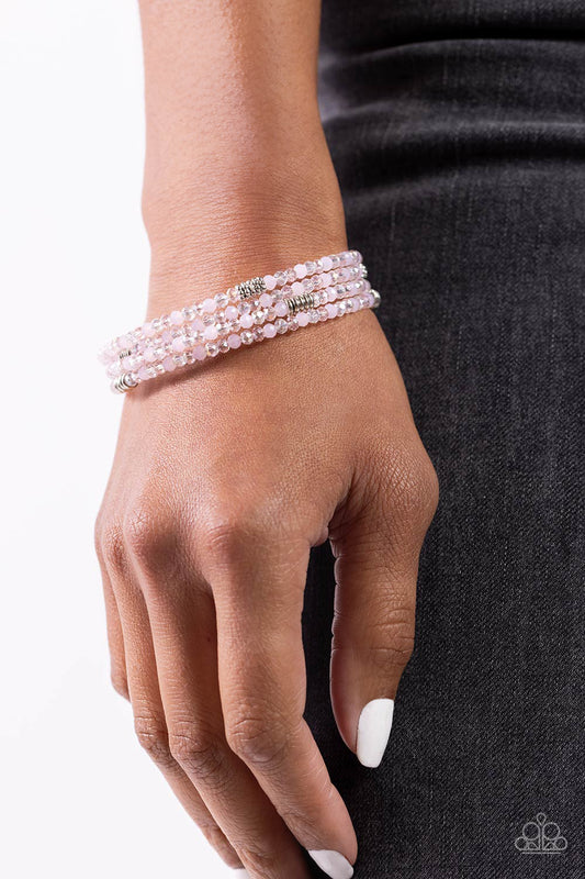 Dreamy Debut - Pink, Clear, & Silver Beaded Paparazzi Coil Bracelet
