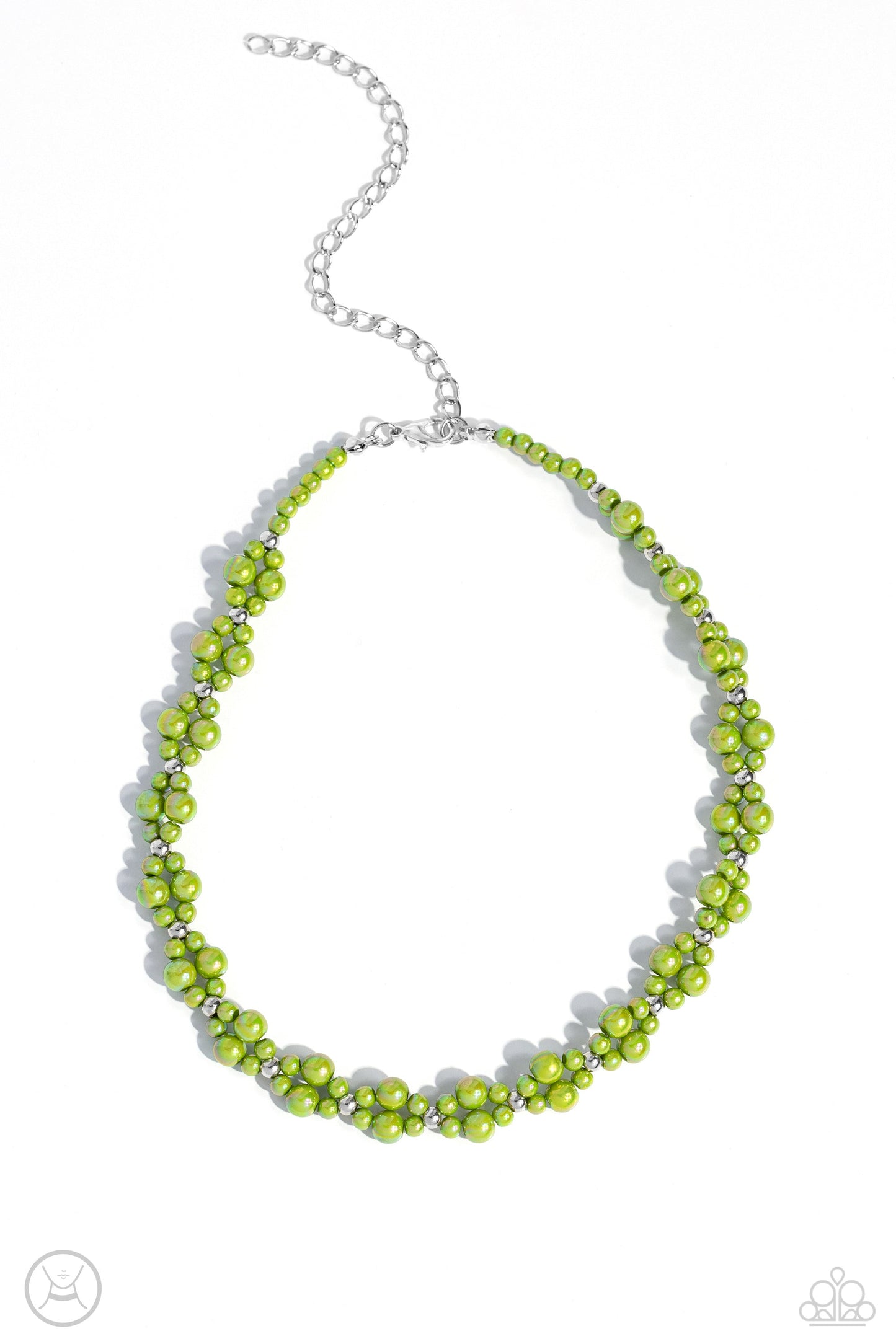 Dreamy Duchess - Green Iridescent Pearl Clusters Paparazzi Choker Necklace & matching earrings