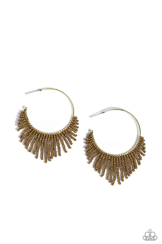 Tailored Tassel - Brass Seed Bead Tasseled Paparazzi Hoop Earrings