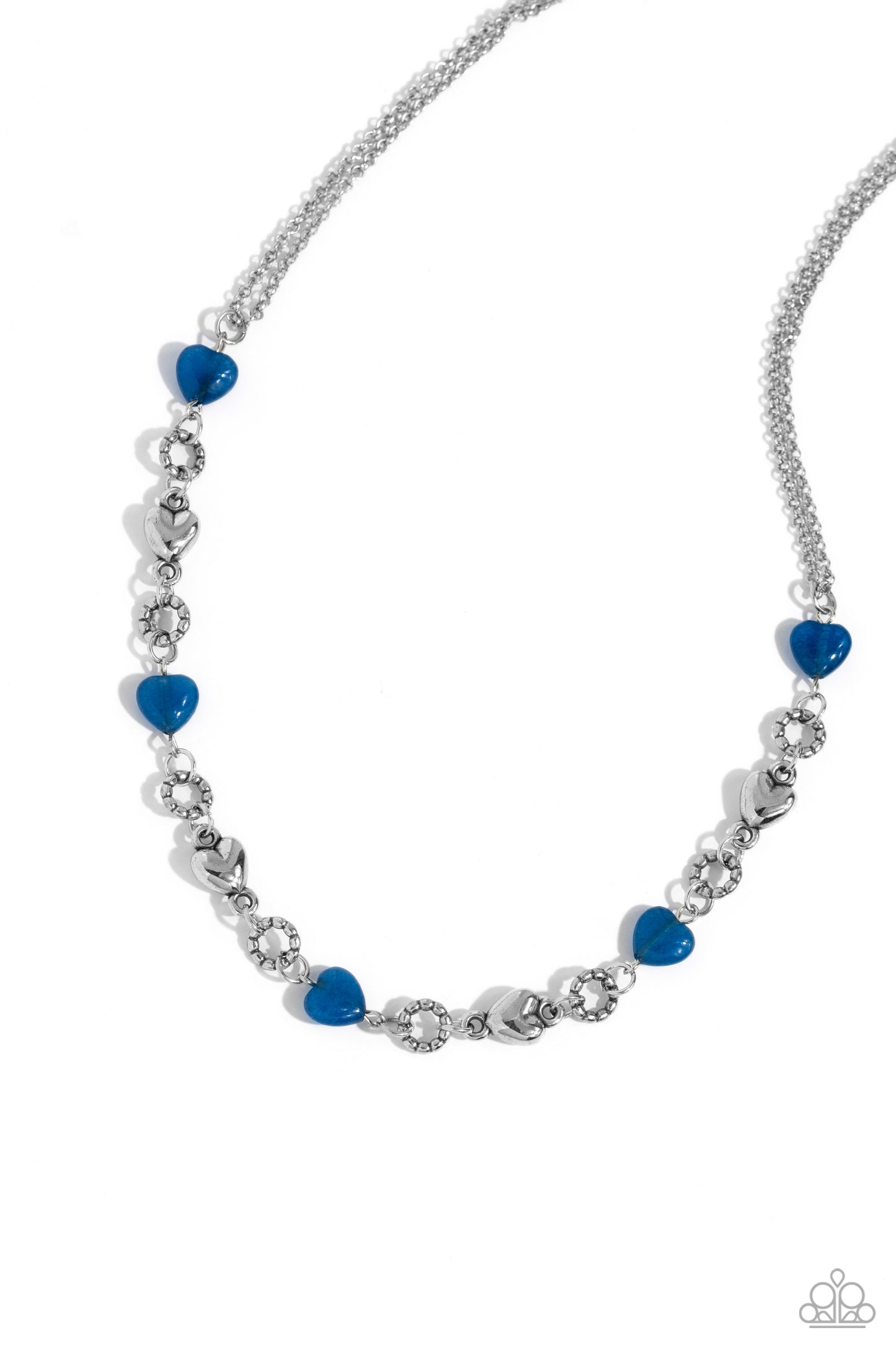 My HEARTBEAT Will Go On - Blue Heart-Shaped Stones/Silver Heart Paparazzi Necklace & matching earrings