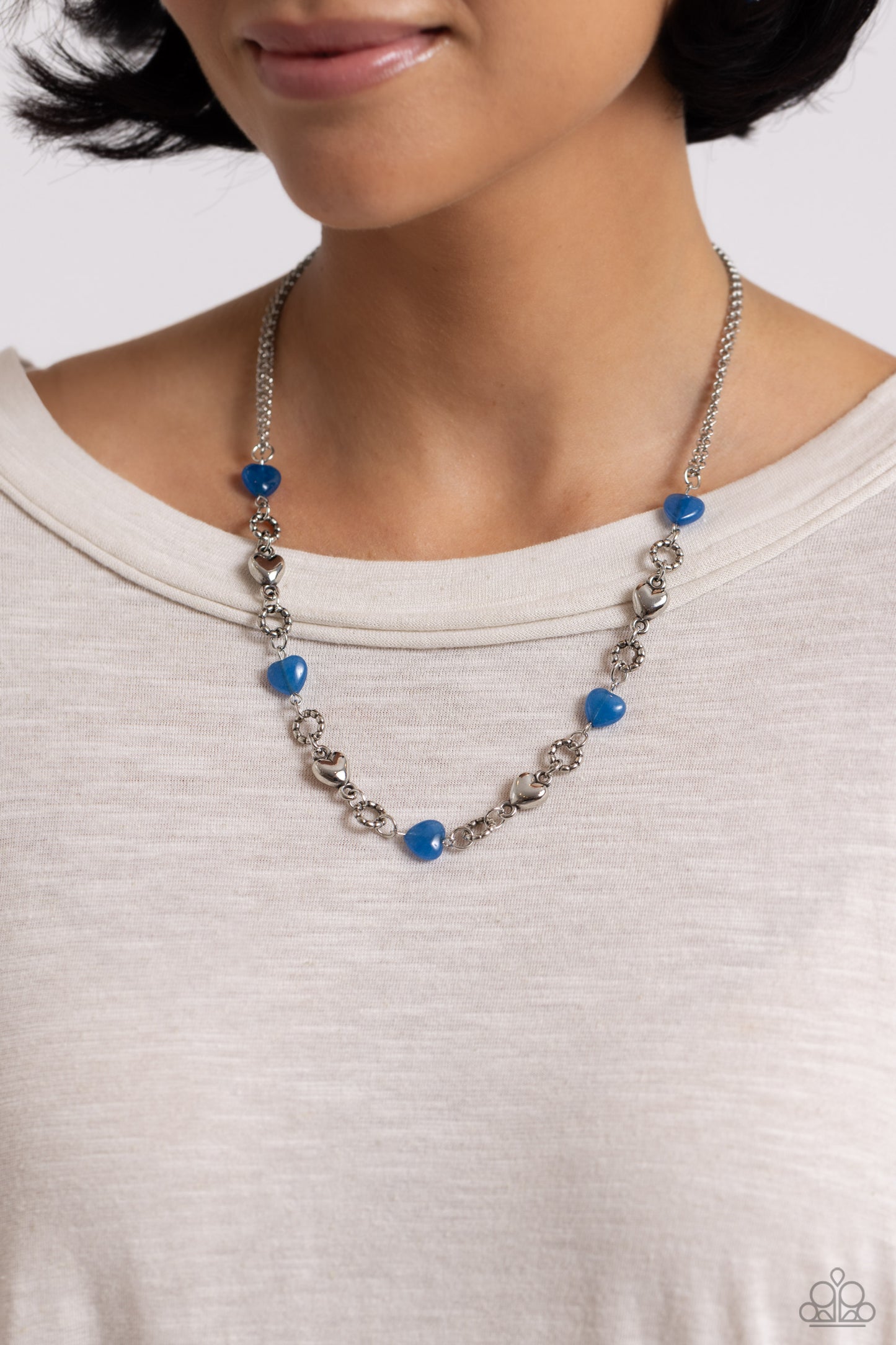 My HEARTBEAT Will Go On - Blue Heart-Shaped Stones/Silver Heart Paparazzi Necklace & matching earrings