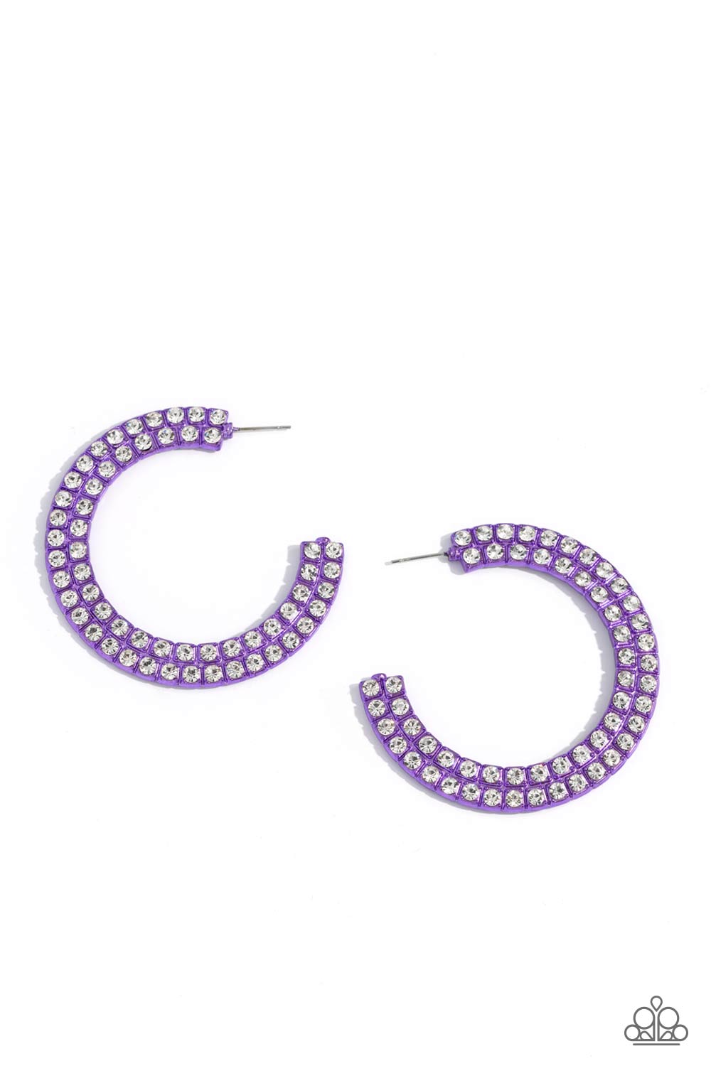 Flawless Fashion - Purple Metallic Oversized Hoops/White Rhinestone Paparazzi Earrings