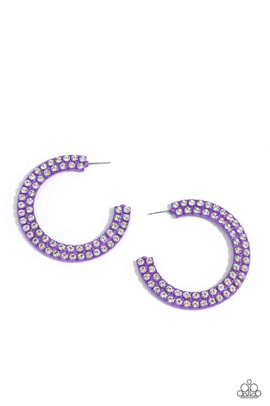 Flawless Fashion - Purple Metallic Oversized Hoops/White Rhinestone Paparazzi Earrings