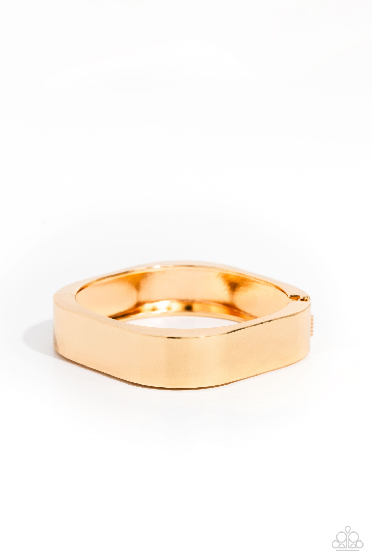 Boss Babe Basic - Gold Thick Asymmetrical Square Paparazzi Hinge Bracelet
