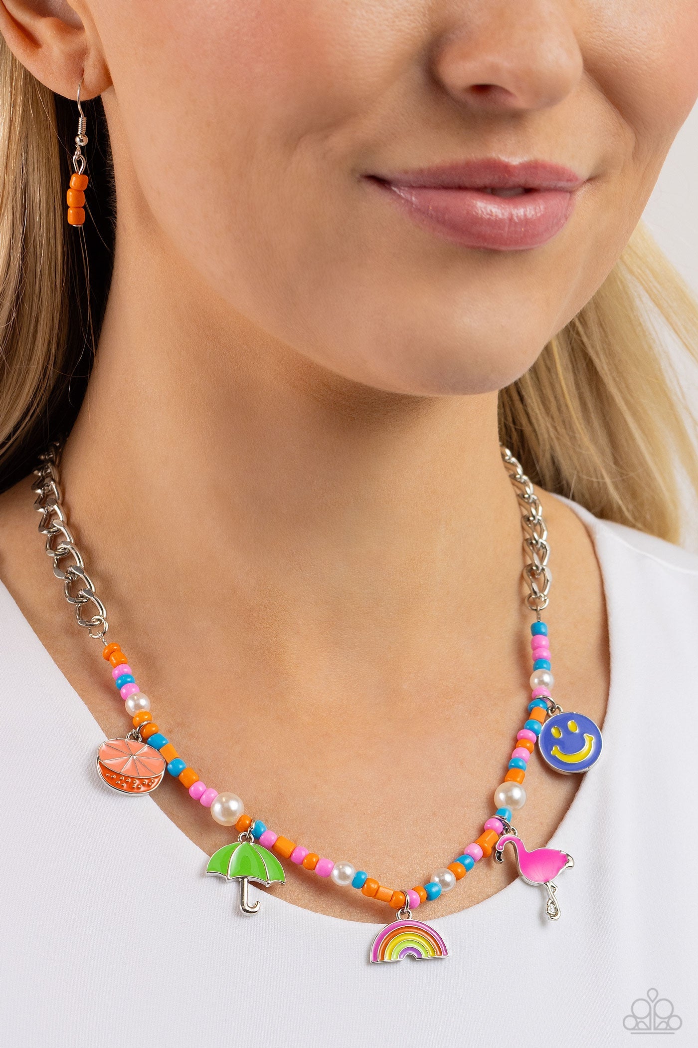 Summer Sentiment - Orange, Pink, Blue Seed Beads/Seasonal Charms Paparazzi Necklace & matching earrings