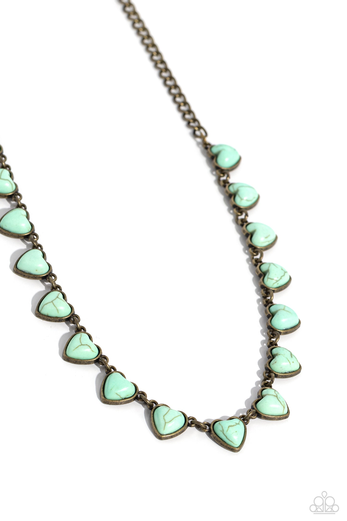 Sentimental Stones - Brass Heart Fittings/Light Blue Stone Hearts Paparazzi Necklace & matching earrings