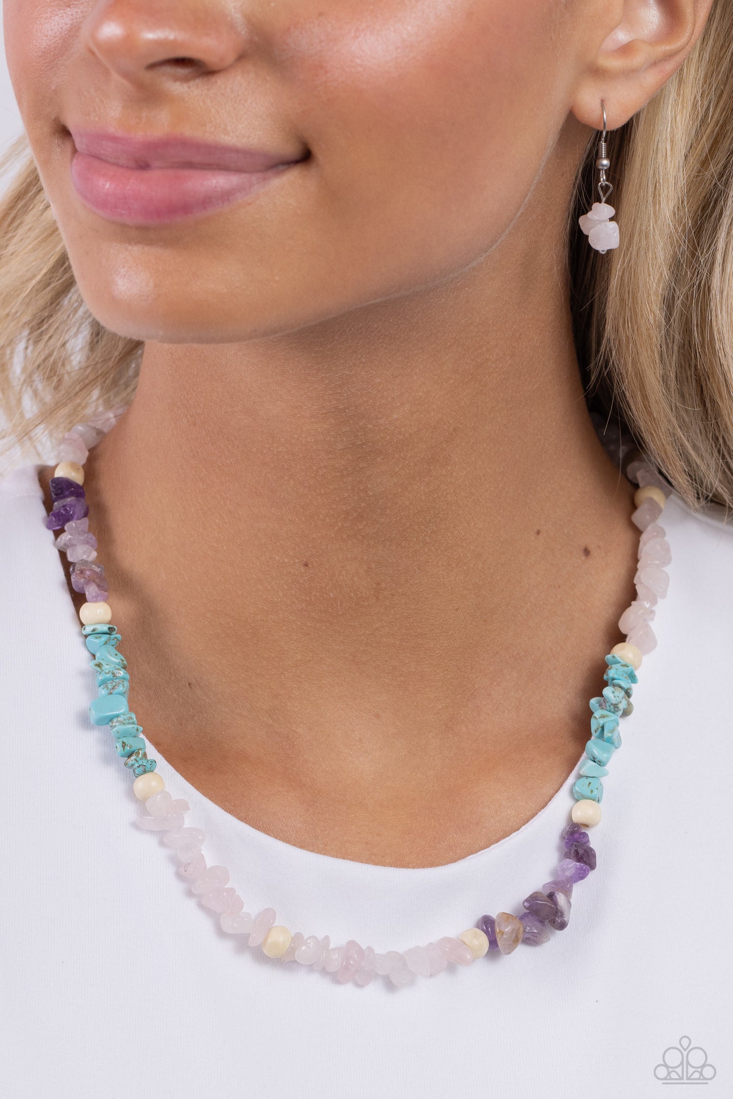 Soothing Stones - Pink, Turquoise, & Amethyst  Stones Paparazzi Necklace & matching earrings