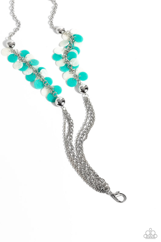 Shell Sensation - Green & White Shell-Like Beaded Paparazzi LANYARD Necklace & matching earrings