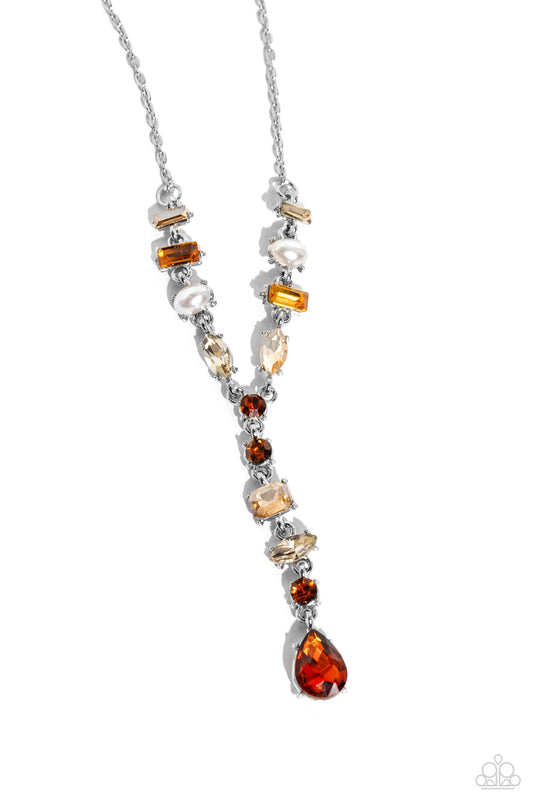 Dreamy Dowry - Brown Topaz/White Pearls Paparazzi Necklace & matching earrings