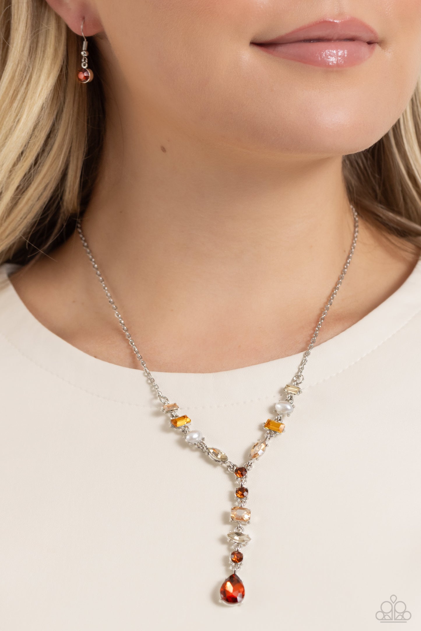 Dreamy Dowry - Brown Topaz/White Pearls Paparazzi Necklace & matching earrings