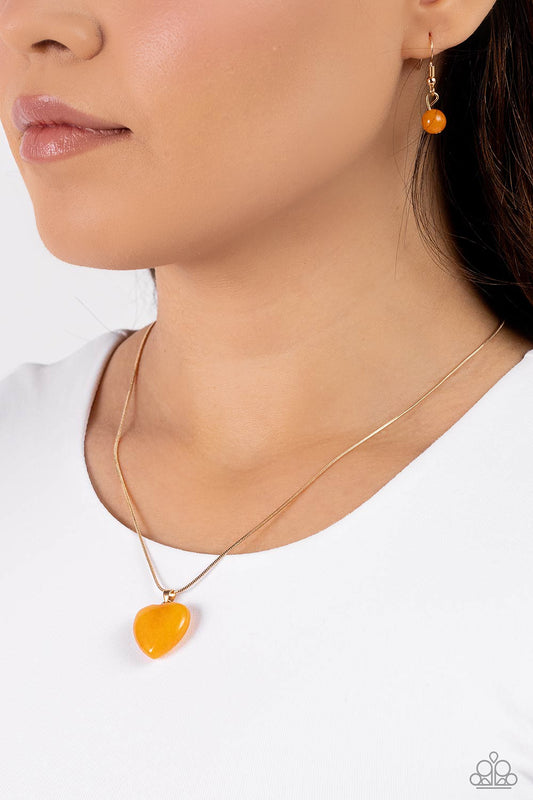 Prismatic Pastime - Gold Snake Chain/Golden Heart Pendant Paparazzi Necklace & matching earrings