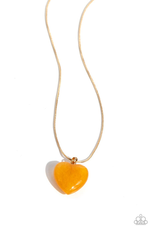 Prismatic Pastime - Gold Snake Chain/Golden Heart Pendant Paparazzi Necklace & matching earrings