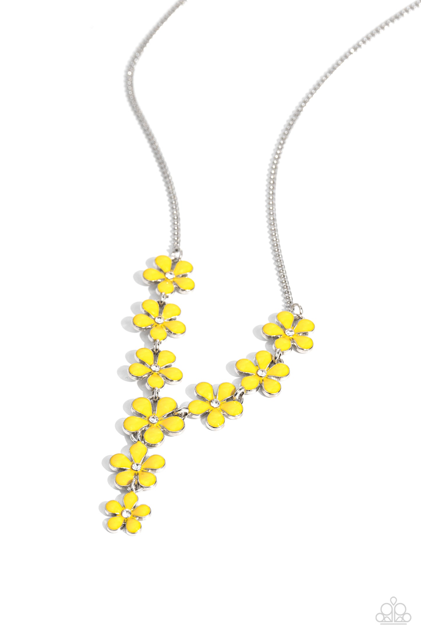 Flowering Feature - Yellow Flowers/White Rhinestone Centers Paparazzi Necklace & matching earrings