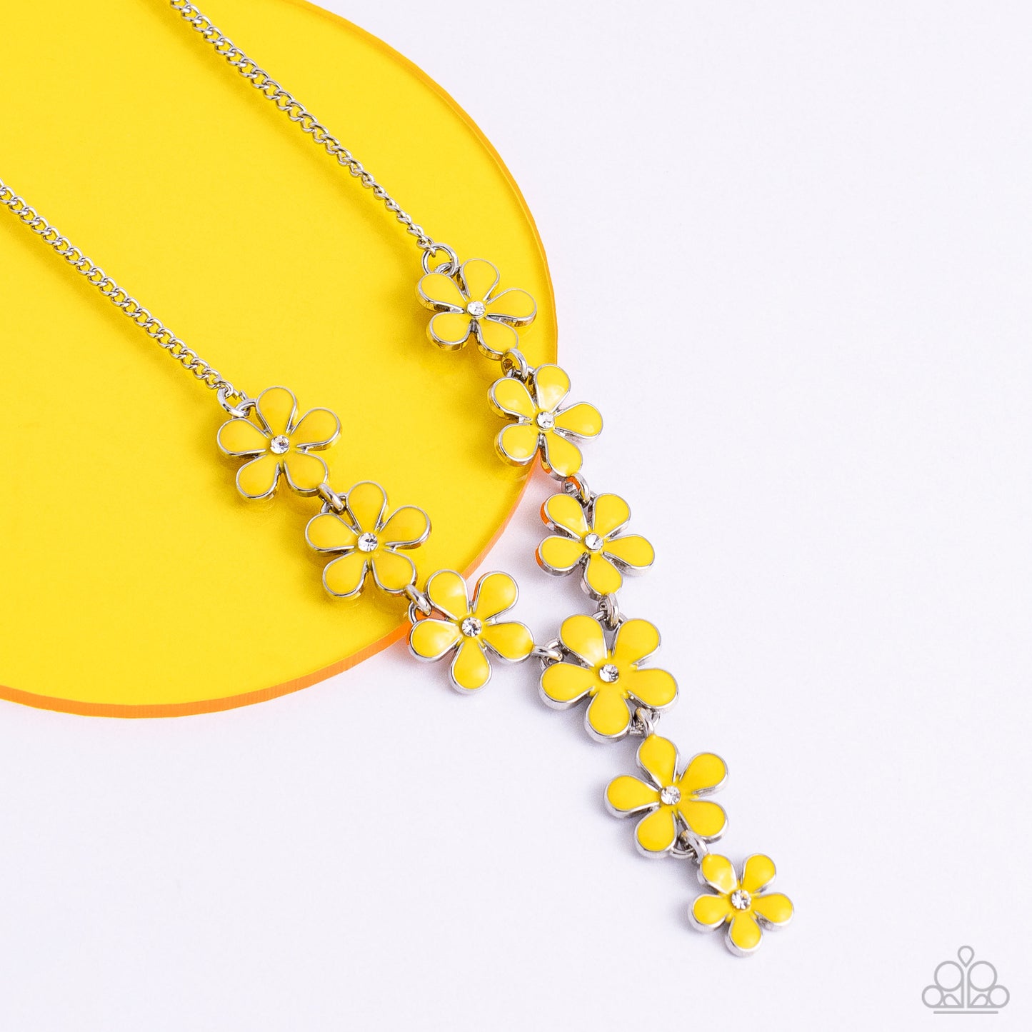 Flowering Feature - Yellow Flowers/White Rhinestone Centers Paparazzi Necklace & matching earrings