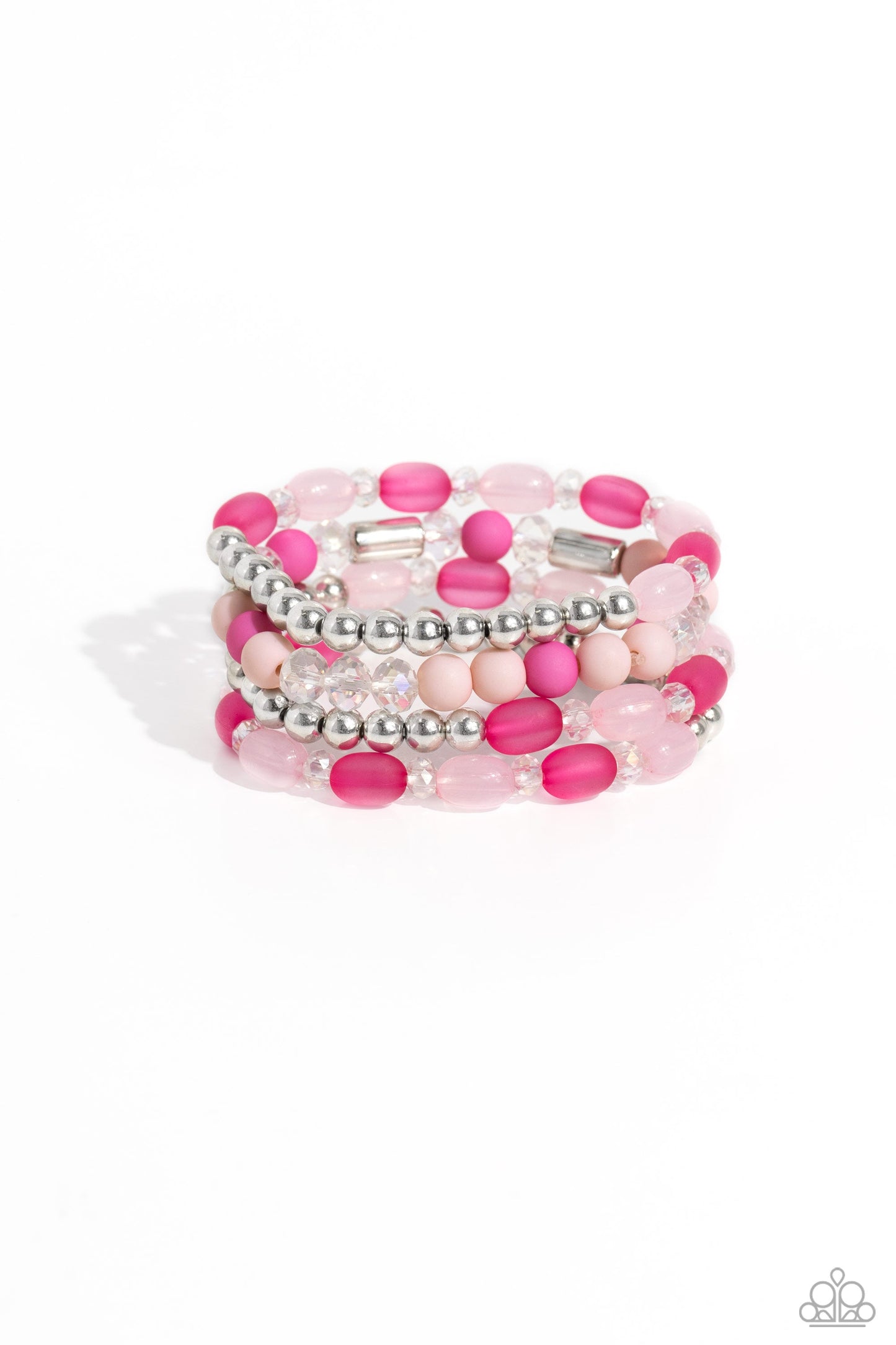 Glassy Gait - Pink, Clear, & Silver Beaded Set of 4 Paparazzi Stretch Bracelets